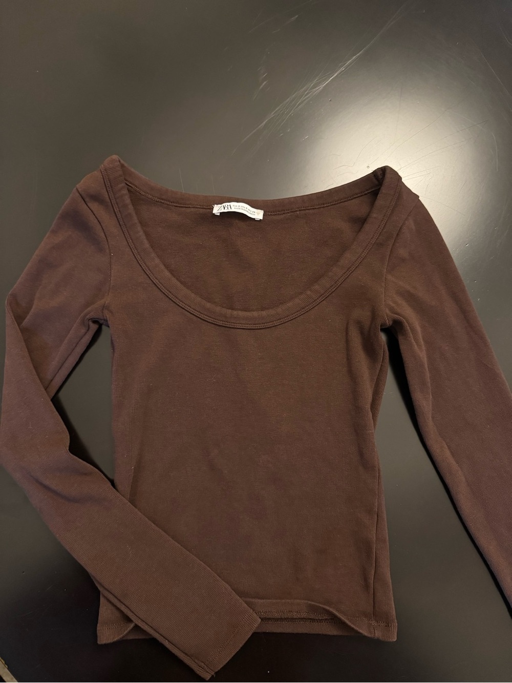 Zara Brown Scoop Neck Long Sleeve Top